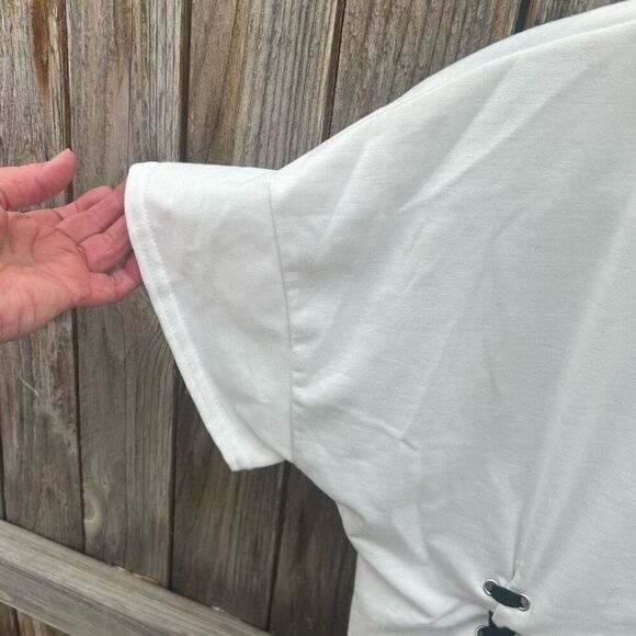 W. W. Xiong tshirt crop short sleeve lace up size xl - Picture 7 of 8